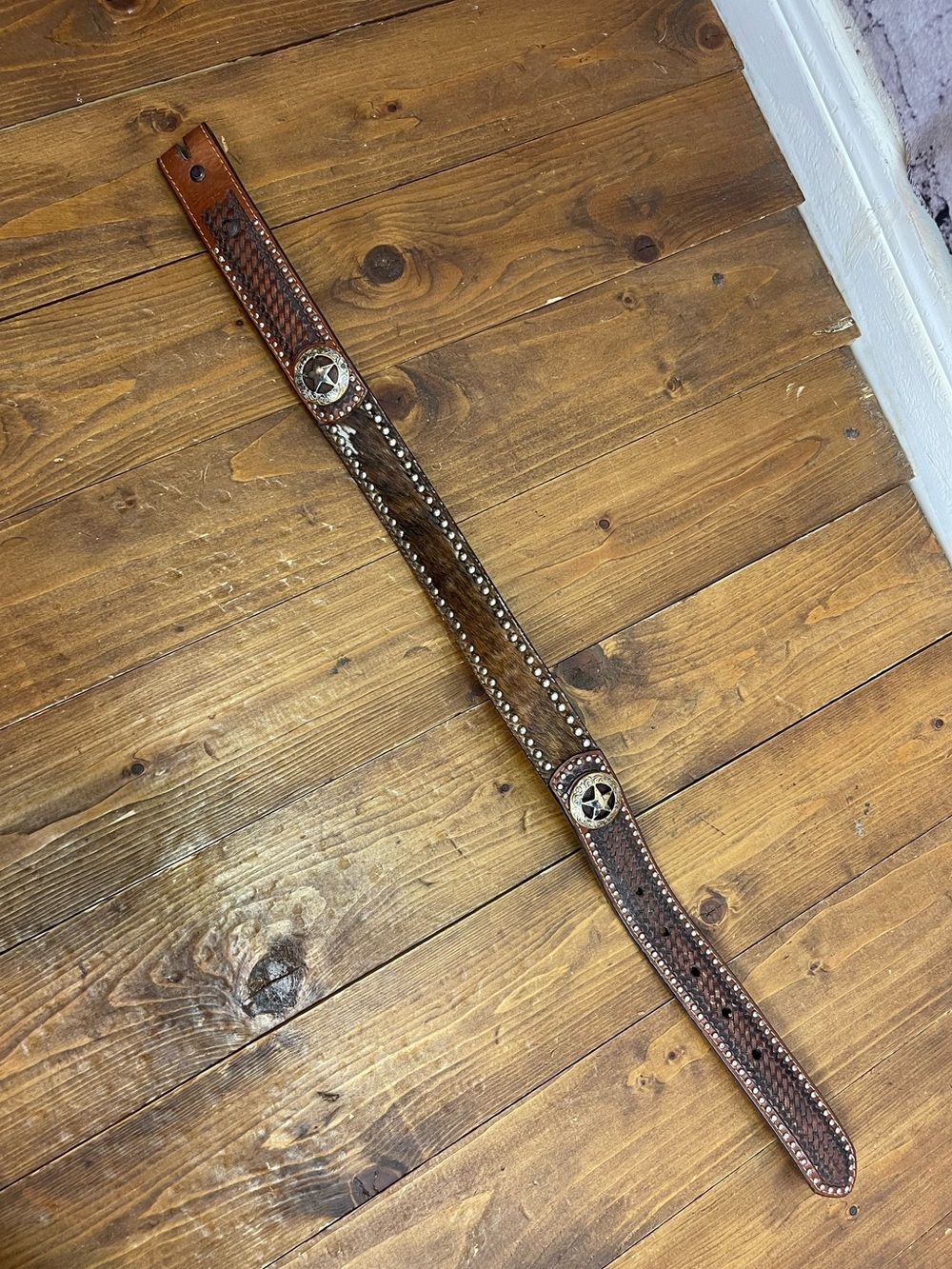 Ranger belt co kids leather and calf hair western belt no buckle size 20
